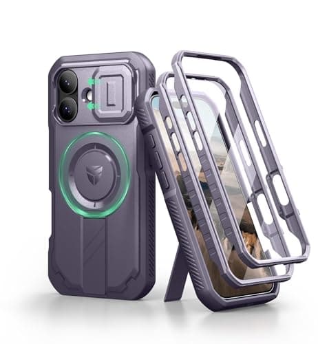 Dexnor pour iPhone 17 Coque Magnétique avec Cache Caméra Coulissant & Kickstand Réglable & Protecteur d'Écran Intégré - — Fantôme Violet