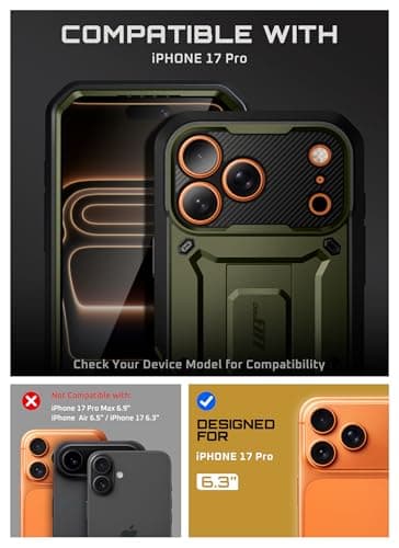 SUPCASE Coque pour iPhone 17 Pro 2025 [Protection Militaire & Béquille Intégrée] Coque Intégrale Robuste pour iPhone 17
