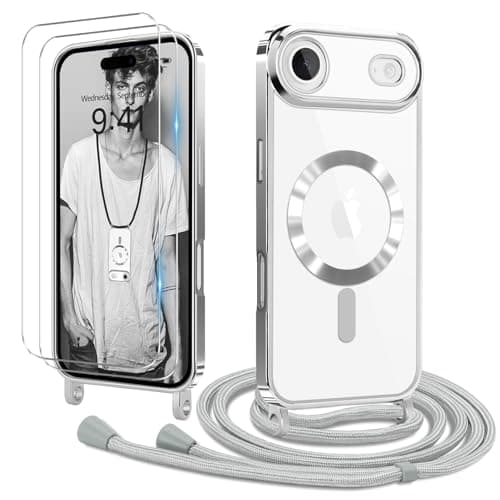 Coque Etanger pour iPhone 17 Violet avec Cordon Magnetique & 2×Verre Trempé — Argent