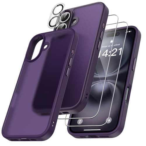 FLLAO Coque 4 en 1 pour iPhone 17 Pro | Verre Trempé x2 & Coussin d'Air IntÉgrÉ | Protection Antichoc & Antirayures | Ho — Violet foncé