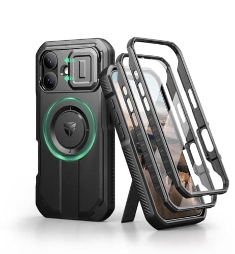 Dexnor pour iPhone 17 Coque Magnétique avec Cache Caméra Coulissant & Kickstand Réglable & Protecteur d'Écran Intégré -