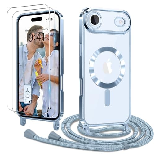 Coque Etanger pour iPhone 17 Violet avec Cordon Magnetique & 2×Verre Trempé — Bleu