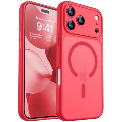 Coque Magnétique pour iPhone 17 Pro Max (6,9 Pouces), Compatible avec MagSafe, Housse Étui de Protection Antichoc et à P — Rouge