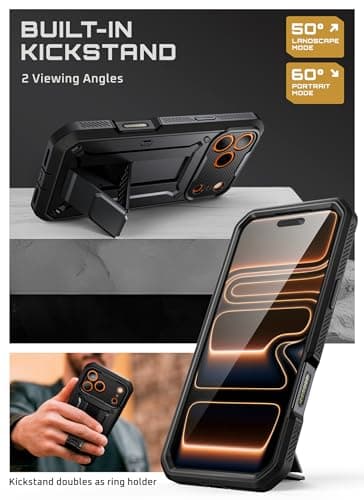 SUPCASE Coque Protective Militaire pour iPhone 17 Pro Max Noir [Béquille Intégrée & Protection d'Ecran] [Protection Accr
