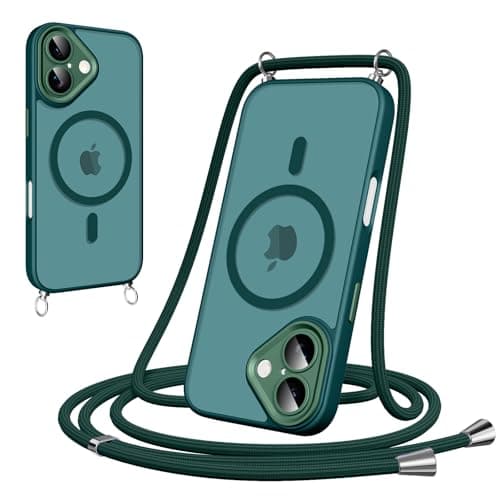 Woijrly Coque Magnétique pour iPhone 17 Pro Max, Noire avec Cordon et MagSafe Protection Arrière Mat — Vert