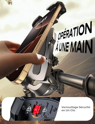 Support Téléphonique Vélo Moto Serré Blindé, 1S Verrouillage Rapide 360° Rotation, Universel pour VTT/Trotinette Elec.,