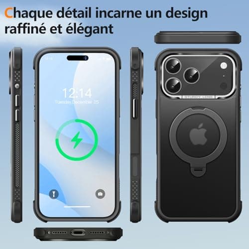 Coque O3 Mag-Stand pour iPhone 17 Pro Max Noir Mat [Béquille 360° Compatible MagSafe Toucher Peau Exceptionnel] 6,9" Mat