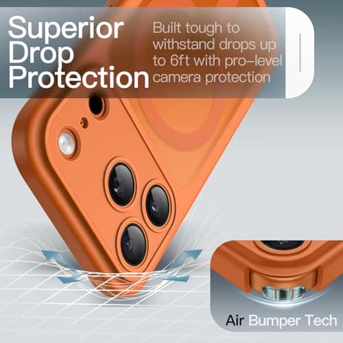 JETech Coque Magnétique Orange iPhone 17 Pro 6,3 Pouces Anti-Chocs Caméra Compatible MagSafe