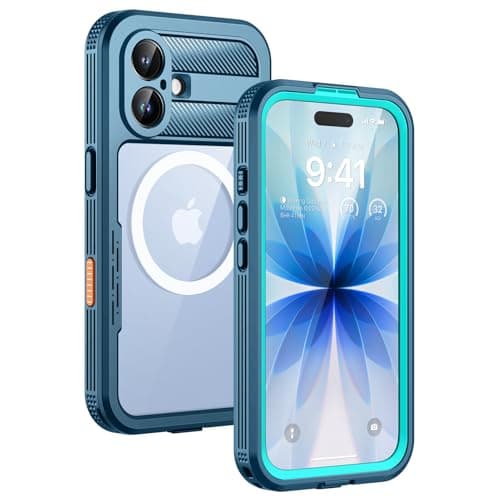 Coque Lanhiem IP68 Waterproof Étanche pour iPhone 17 - Noir | Antichoc 360° Incassable| Protection Écran + Caméra| Compa — Bleu