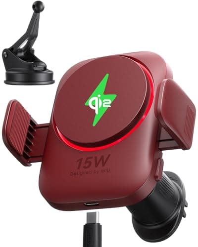 Chargeur Sans Fil INIUpour Voiture Compatible iPhone 17 16 15 14 13 Séries, Chargement Rapide Qi2 15W, Rotation 360° — Rouge