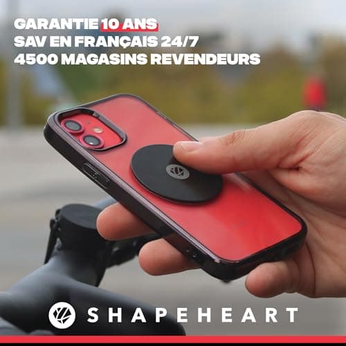 Shapeheart Innovation Française - Support Téléphone Vélo Magnétique avec Plaque Métallique Adhésive Extrèmement Fin. Pou