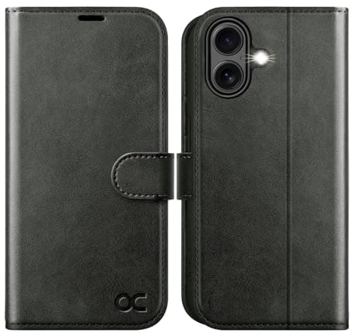 OCASE Coque en Cuir PU pour iPhone 17 Pro Max - Protection Antichoc et RFID Blocking - Noir — Noir Gris