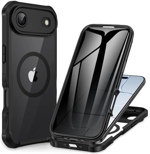CENHUFO Magnétique Coque iPhone 17 Pro Max Intégrale 9H Protection Écran et Caméra, Antichoc Compatible MagSafe - Noir — Anti Espion Noir