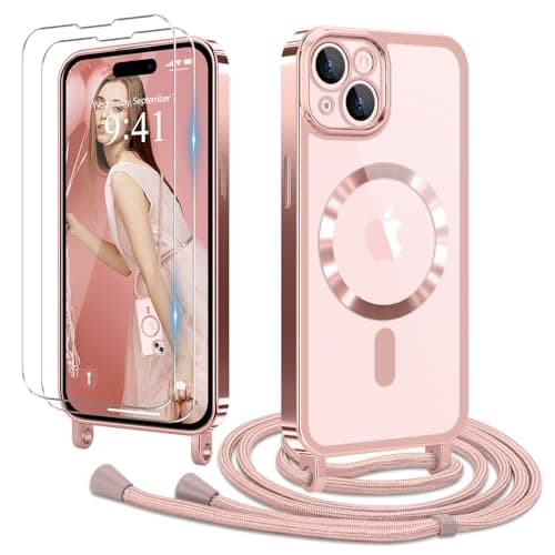 Coque Etanger pour iPhone 17 Violet avec Cordon Magnetique & 2×Verre Trempé — rose