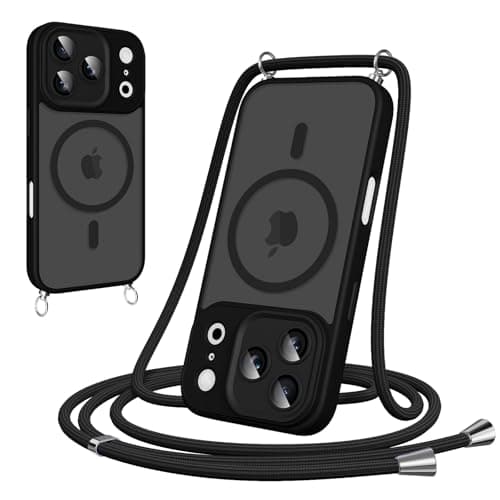 Woijrly Coque Magnétique pour iPhone 17 Pro Max, Noire avec Cordon et MagSafe Protection Arrière Mat