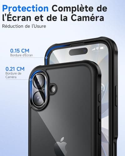 Coque Seacosmo pour iPhone 17 6,3 Pouces - Antichoc Verre Trempé Caméra Protecteur 9H Noir