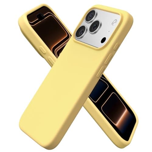 ORNARTO Coque en Silicone Liquide iPhone 17 Pro (6,3") - Protection Antichoc, Intérieur Doux en Microfibre, Bleu Marine — Jaune