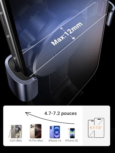 UGREEN Support Téléphone Voiture Gravité Noir Compatible iPhone 17 Pro Max Air 16 15 14 Galaxy S25 S24 Pixel 10 9 Aérati