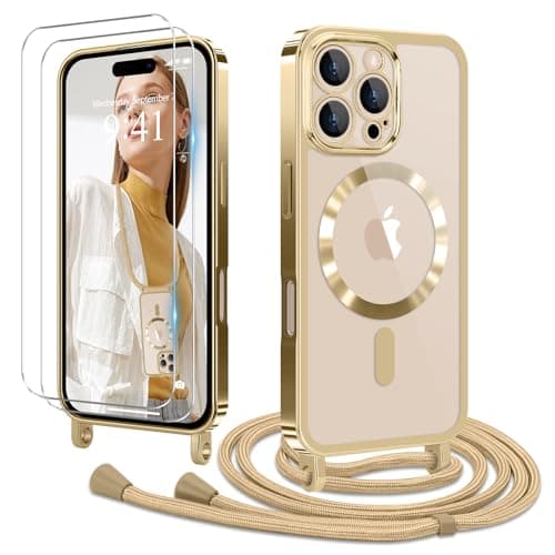 Coque Etanger pour iPhone 17 Violet avec Cordon Magnetique & 2×Verre Trempé — Or