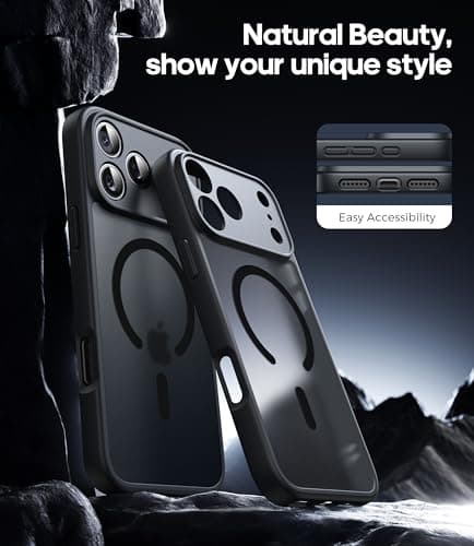 Magnétique Coque FLLAO pour iPhone 17 Pro Max Noir | Protection Totale MagSafe 2 Verre Trempé | Arrière Mat Antichoc Glo