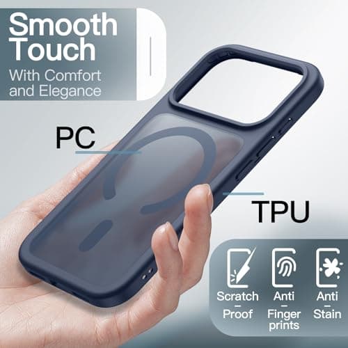 JETech Coque Magnétique pour iPhone 17 Pro Étui Housse Translucide Dos Mat Anti-Chocs (Bleu Foncé) Compatible MagSafe