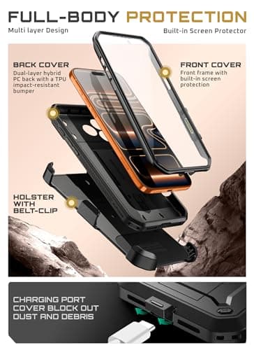 SUPCASE Coque Protective Militaire pour iPhone 17 Pro Max Noir [Béquille Intégrée & Protection d'Ecran] [Protection Accr