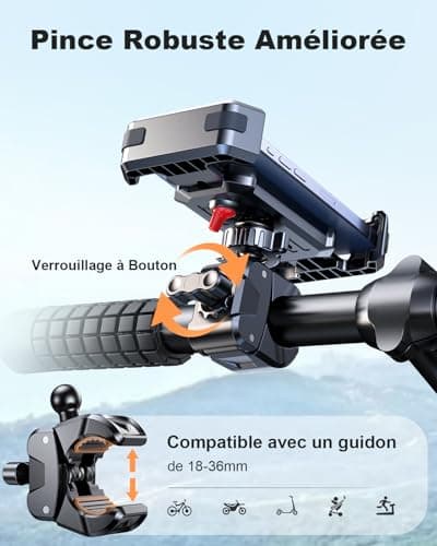 CIRYCASE Installation 3S & Anti-Vibration Ultime Support Téléphone Velo, Pince de Guidon Robuste pour Moto, 360° Rotatio