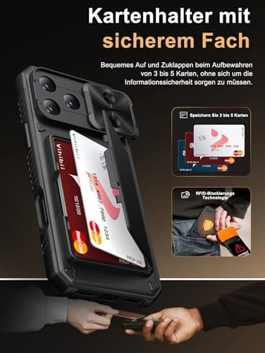Coque Vihibii pour iPhone 17 Pro Max Antichoc et RFID Blocage, Noir | Protection Cache Camera Silicone Militaire