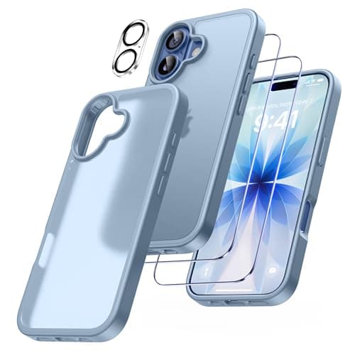FLLAO Coque 4 en 1 pour iPhone 17 Pro | Verre Trempé x2 & Coussin d'Air IntÉgrÉ | Protection Antichoc & Antirayures | Ho — Bleu Clair