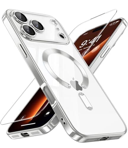 Coque JUESHITUO pour iPhone 17 Pro Max MagSafe - Protection Intégrée pour Lentille, Antichoc et Anti-Poussière, Housse É — Argent