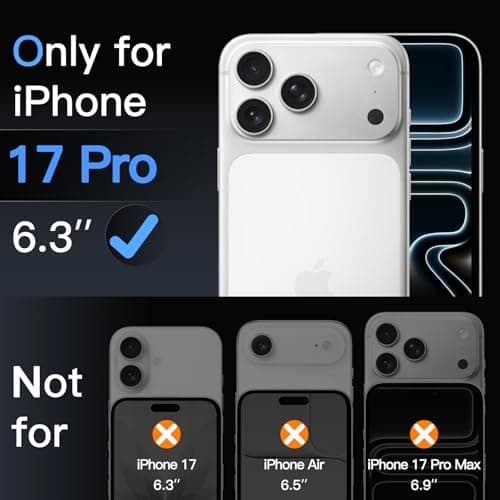 JETech Coque 5 en 1 pour iPhone 17 Pro 6,3 Pouces | Protection D'écran en Verre Trempé & Protecteur d'Objectif Caméra |