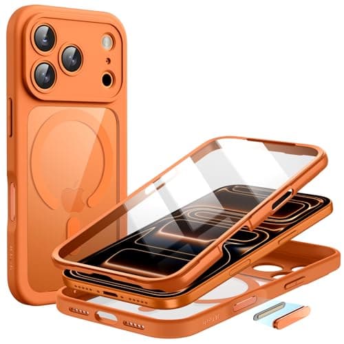 JETech Coque iPhone 17 Pro 6,3 Pouces Noir Protection D'écran Intégrée Contrôle Caméra MagSafe — Orange