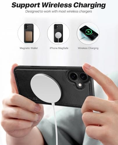 OCASE Coque Magnétique iPhone 17 Noir Portefeuille Rigide Protection Antichoc