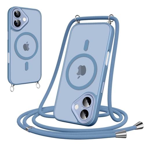 Woijrly Coque Magnétique pour iPhone 17 Pro Max, Noire avec Cordon et MagSafe Protection Arrière Mat — Bleu Clair