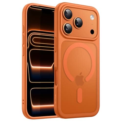 JETech Coque Magnétique pour iPhone 17 Pro Étui Housse Translucide Dos Mat Anti-Chocs (Bleu Foncé) Compatible MagSafe — Orange