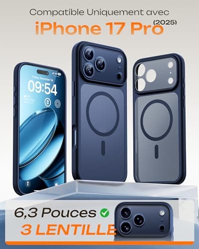 Coque magnétique ToCOL pour iPhone 17 Pro 6,3 Pouces | Anneau magnétique intégré | Protection améliorée de l'objectif |