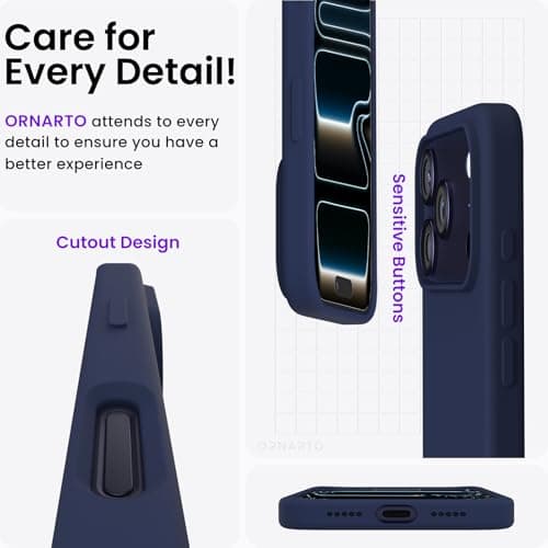 ORNARTO Coque en Silicone Liquide iPhone 17 Pro (6,3") - Protection Antichoc, Intérieur Doux en Microfibre, Bleu Marine