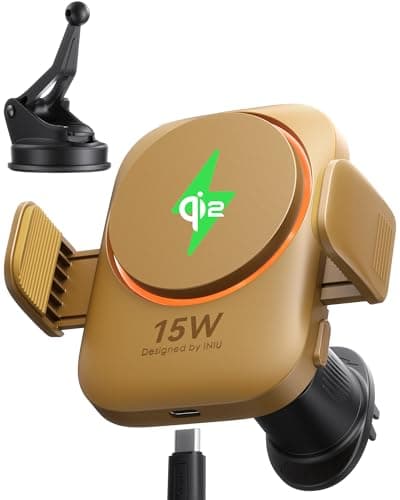 Chargeur Sans Fil INIUpour Voiture Compatible iPhone 17 16 15 14 13 Séries, Chargement Rapide Qi2 15W, Rotation 360° — Jaune