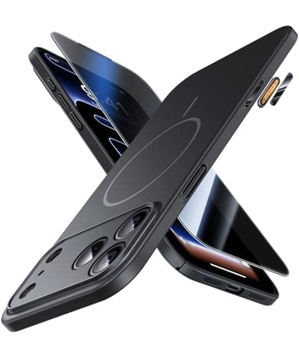 Coque JUESHITUO Ultra Fine pour iPhone 17 Pro Max Magsafe - Protection Lentille et Bouton Caméra, Antipoussière, Ultralé — Noir Verre Privacy
