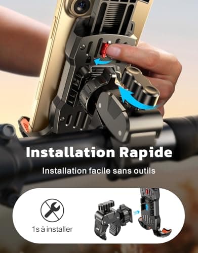 Rolgno Support Telephone Velo Libération Rapide & Rotation 360° Porte Téléphone Moto Verrouillage Sûr pour Smartphones |