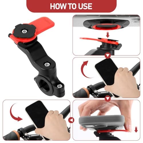 Support Smartphone Moto Universel Amovible et Rotatif 360° pour Guidon de Moto et Trottinette - Rouge