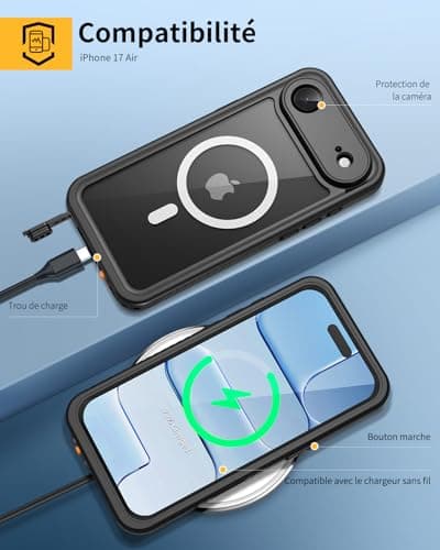 Lanhiem Coque IP68 Waterproof pour iPhone 17 Air Incassable Noir - Chantier Antipoussière  
Lanhiem Coque Mag-Safe Lanhi