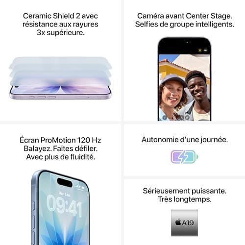 Apple iPhone 17 256 Go : Écran 6,3 Pouces, Meilleure Résistance aux Rayures, Autonomie d’une Journée ; Aube Étiquetage É
