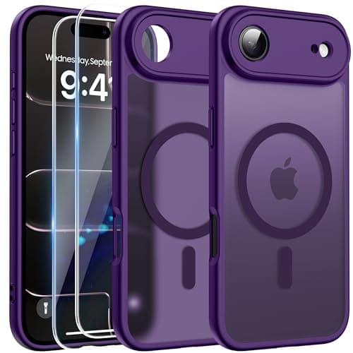 Coque Magnétique FLLAO pour iPhone 17 Pro Noir | 2 Verres Trempés + Protection MagSafe | Protection Totale et Étui Mat T — Violet Foncé