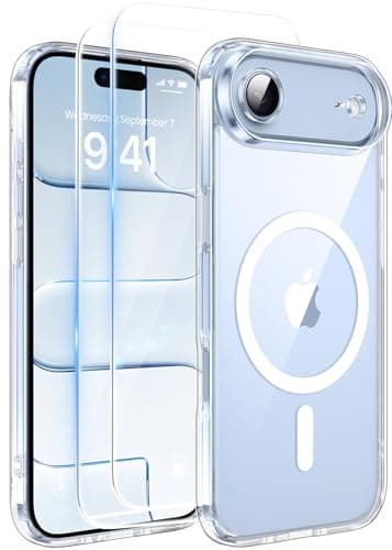 Coque Magnétique FLLAO pour iPhone 17 Pro Noir | 2 Verres Trempés + Protection MagSafe | Protection Totale et Étui Mat T — Transparent