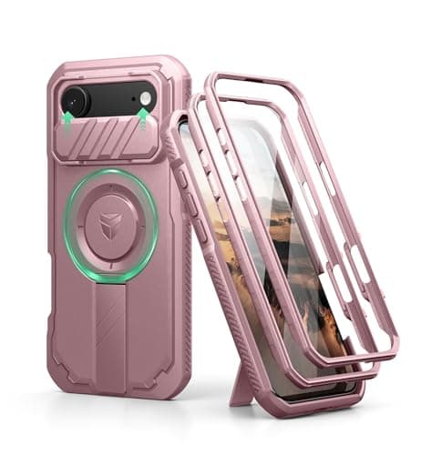 Dexnor pour iPhone 17 Coque Magnétique avec Cache Caméra Coulissant & Kickstand Réglable & Protecteur d'Écran Intégré - — Poudre Pivoine