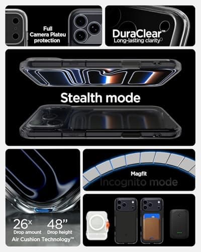 Spigen Coque iPhone 17 Pro Ultra Hybrid T MagFit DuraClear Noir Mat - Bonne protection, amélioration caméra, design mat