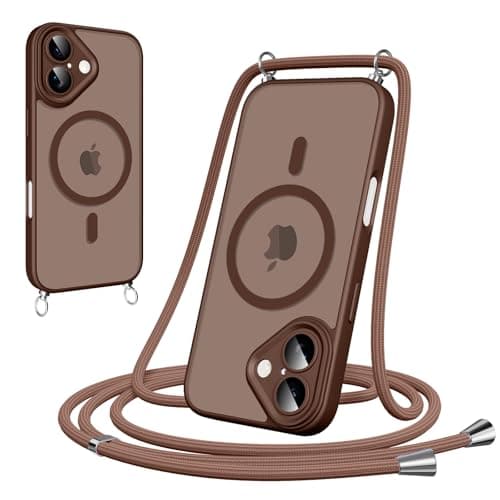 Woijrly Coque Magnétique pour iPhone 17 Pro Max, Noire avec Cordon et MagSafe Protection Arrière Mat — Brun