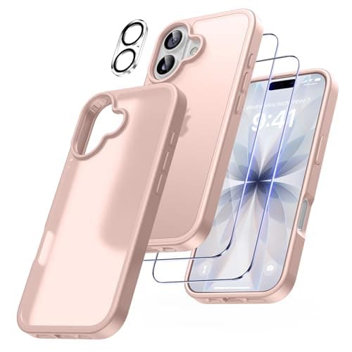 FLLAO Coque 4 en 1 pour iPhone 17 Pro | Verre Trempé x2 & Coussin d'Air IntÉgrÉ | Protection Antichoc & Antirayures | Ho — Rose