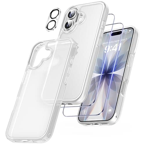 FLLAO Coque 4 en 1 pour iPhone 17 Pro | Verre Trempé x2 & Coussin d'Air IntÉgrÉ | Protection Antichoc & Antirayures | Ho — Blanc mat